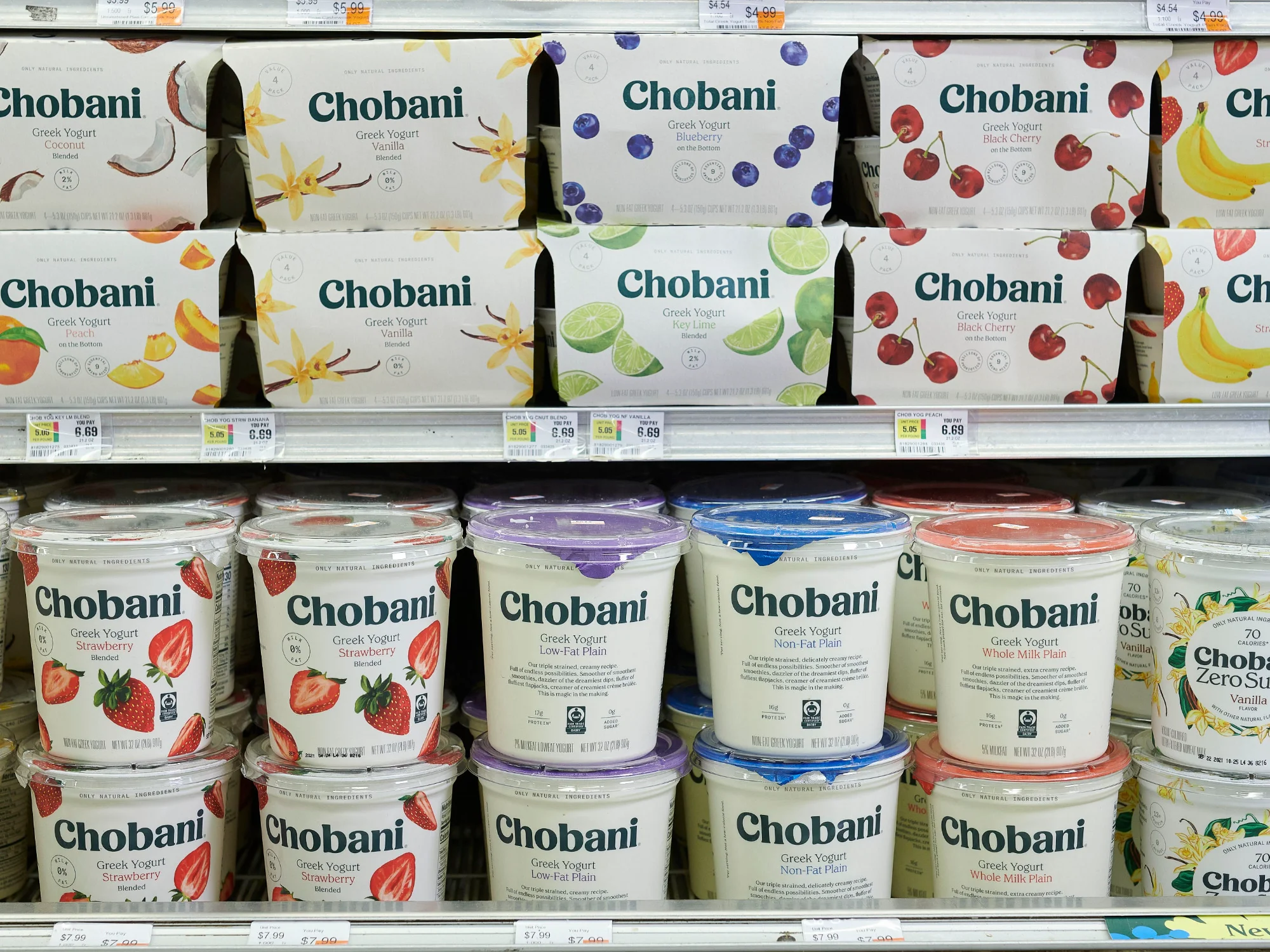 Chobani Greek Yogurt products on store shelf